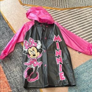 Minnie Mouse Pink and Black Raincoat with Cartoon Graphic
